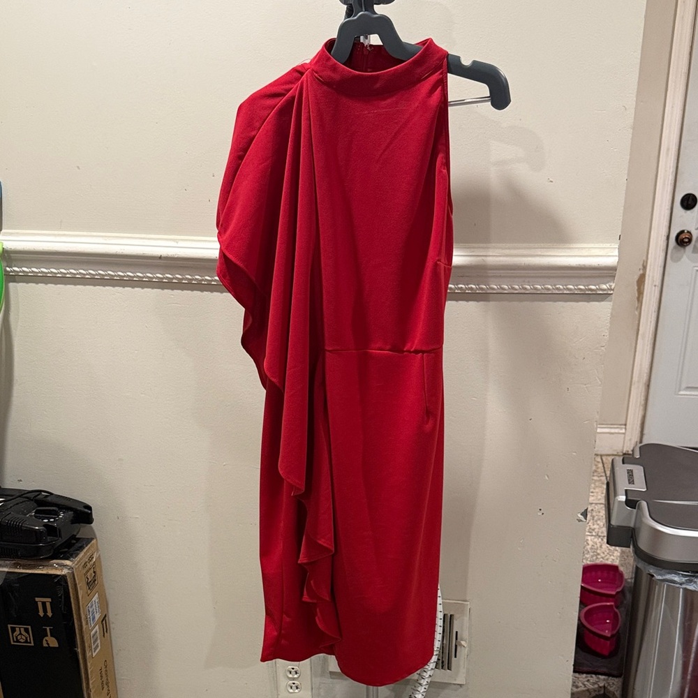 New York & Company Vibrant Red One-Shoulder Dress